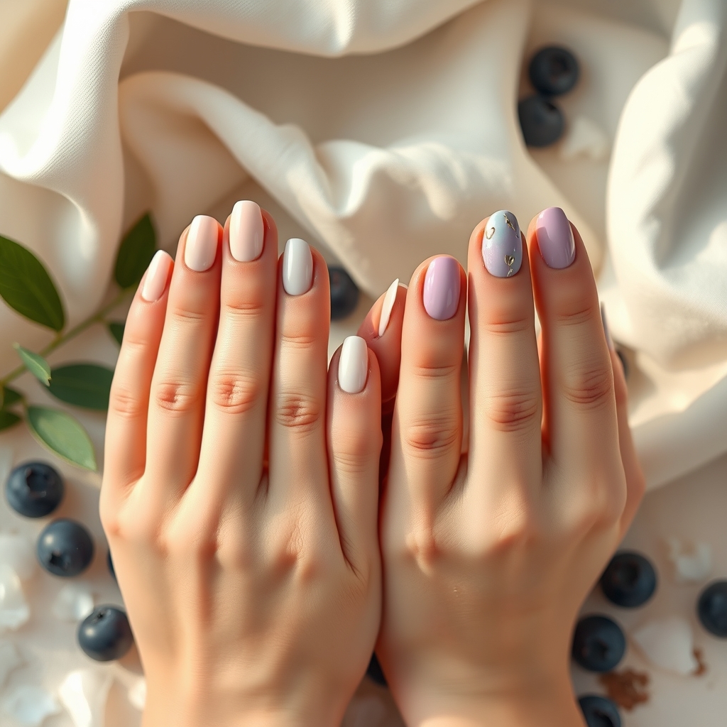 Milky Coconut & Blueberry Dreams: The Whimsical Charm of Modern Soft Squoval Nail Art