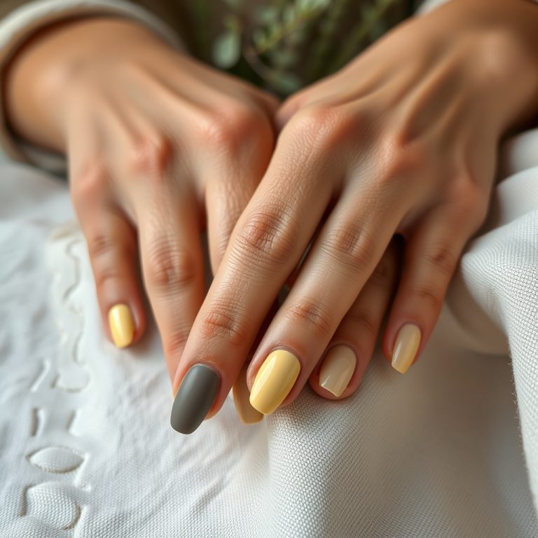 Barely There Beauty: The Subtle Allure of Muted Slate and Butter Yellow Nail Art