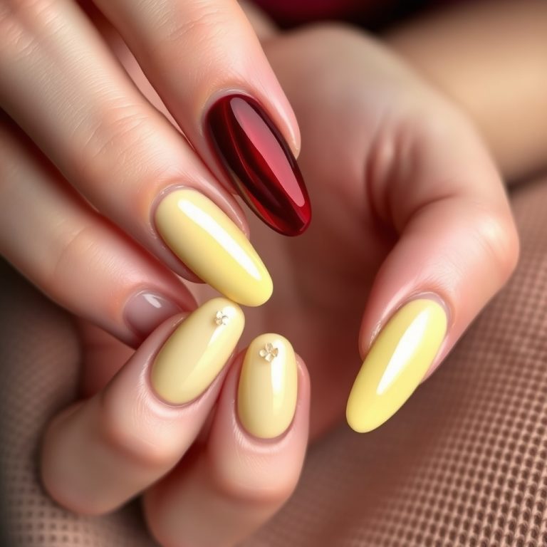 The Enchanting Fusion of Red Cherry and Butter Yellow: A Modern Nail Art Romance