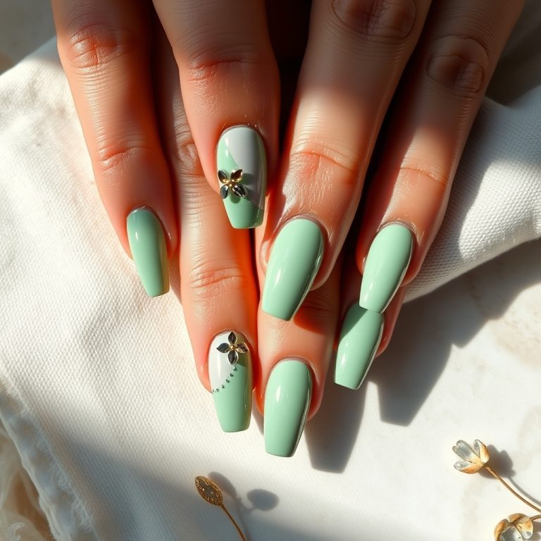 The Enchanting Fusion of Sweetpea Green and Chrome Overlays: A Modern Nail Art Symphony of Nature and Metallic Brilliance